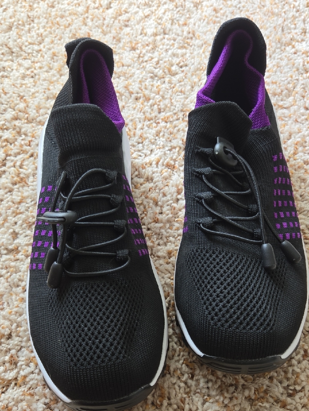 Women’s Black Slip-On Athletic Sneakers with Purple Accents